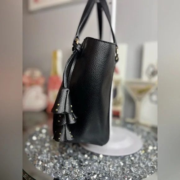 Karl Lagerfeld Paris Iris tote bag in black pebbled leather NWOT - Picture 8 of 14